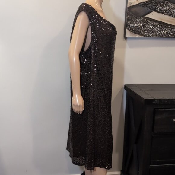 Vintage Full Sequin Cocktail Dress Sleeveless Cowl Formal Plus Size 24 Brown - Picture 7 of 10